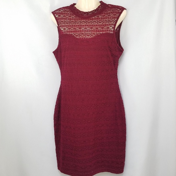 Guess Burgundy Red Lace Sweatheart Bodycon Dress 6 - Picture 1 of 7